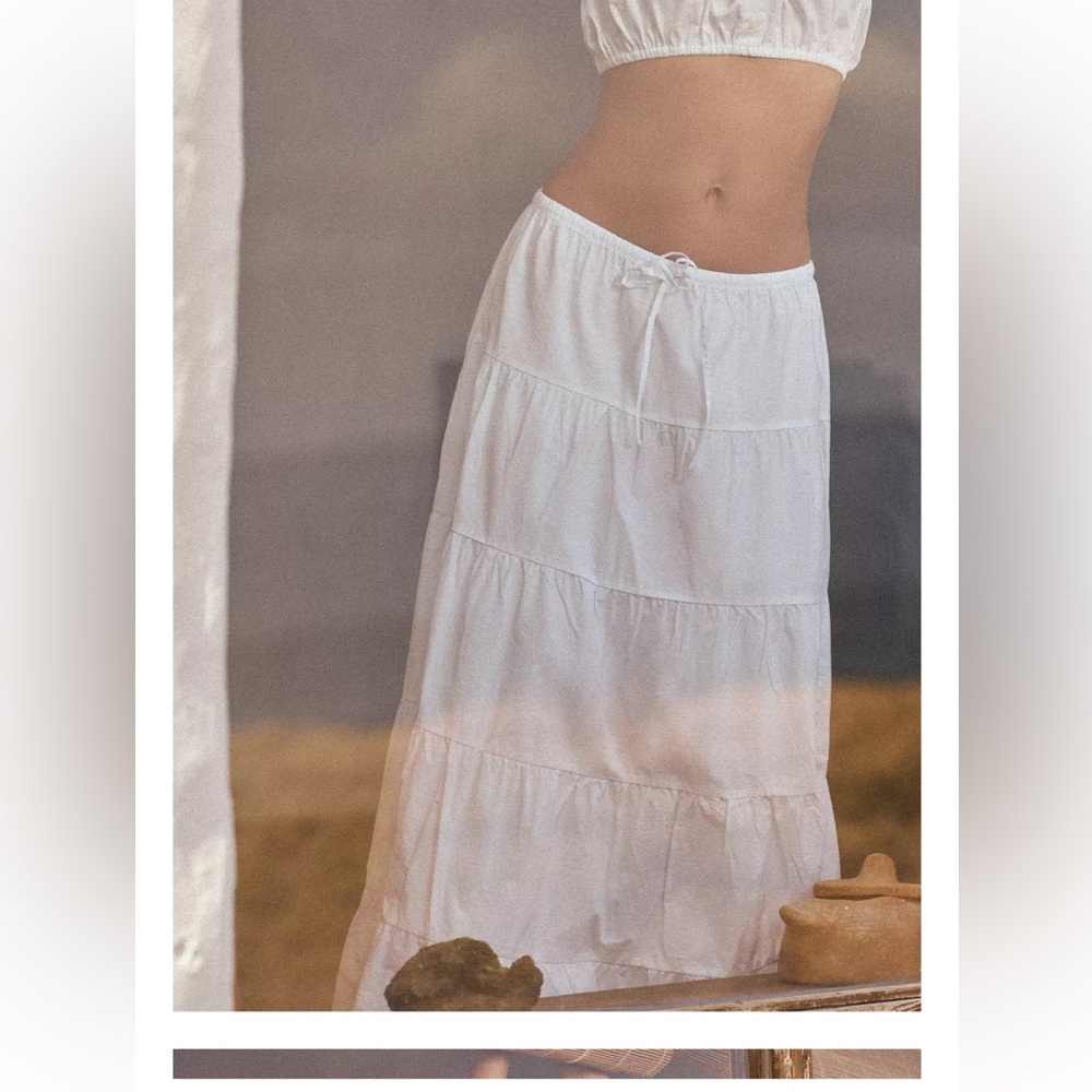 Tiered White Maxi Skirt